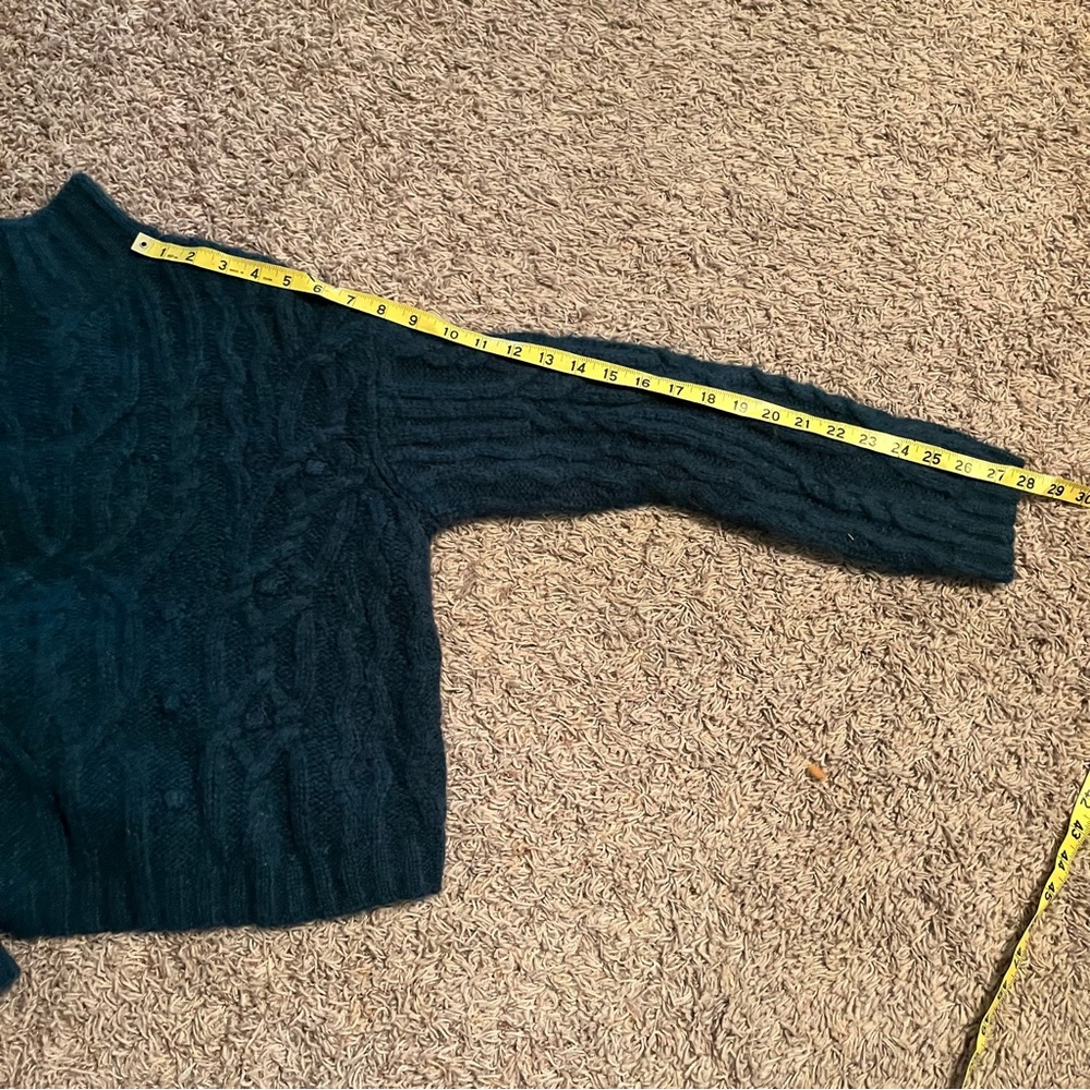 VINCE Interlaced Cable Knit Turtleneck Sweater Dark Malachite Sz M Alpaca Wool - Picture 14 of 15